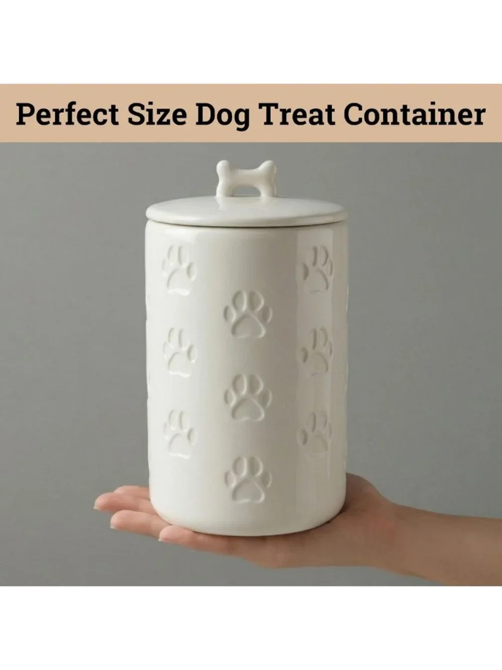 Airtight Dog Treat Jar - 7 Cup Capacity Ceramic Canister for Kitchen - Cute